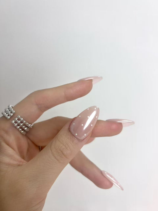 Blush Pink Polka Dot Short Almond Nails