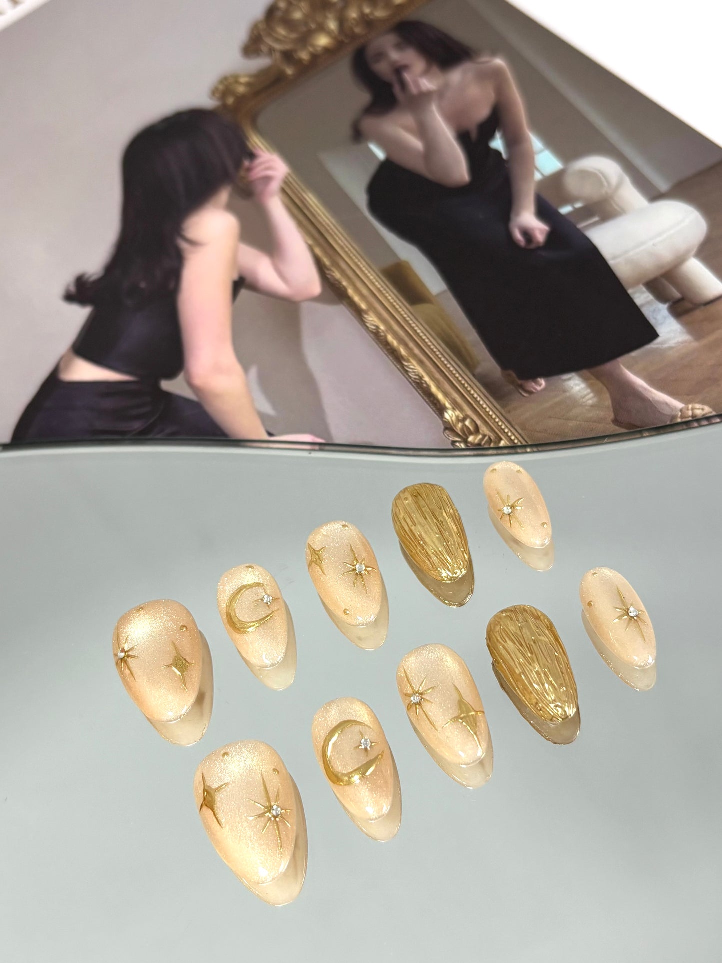 Golden Moon & Star Champagne Press-On Nails