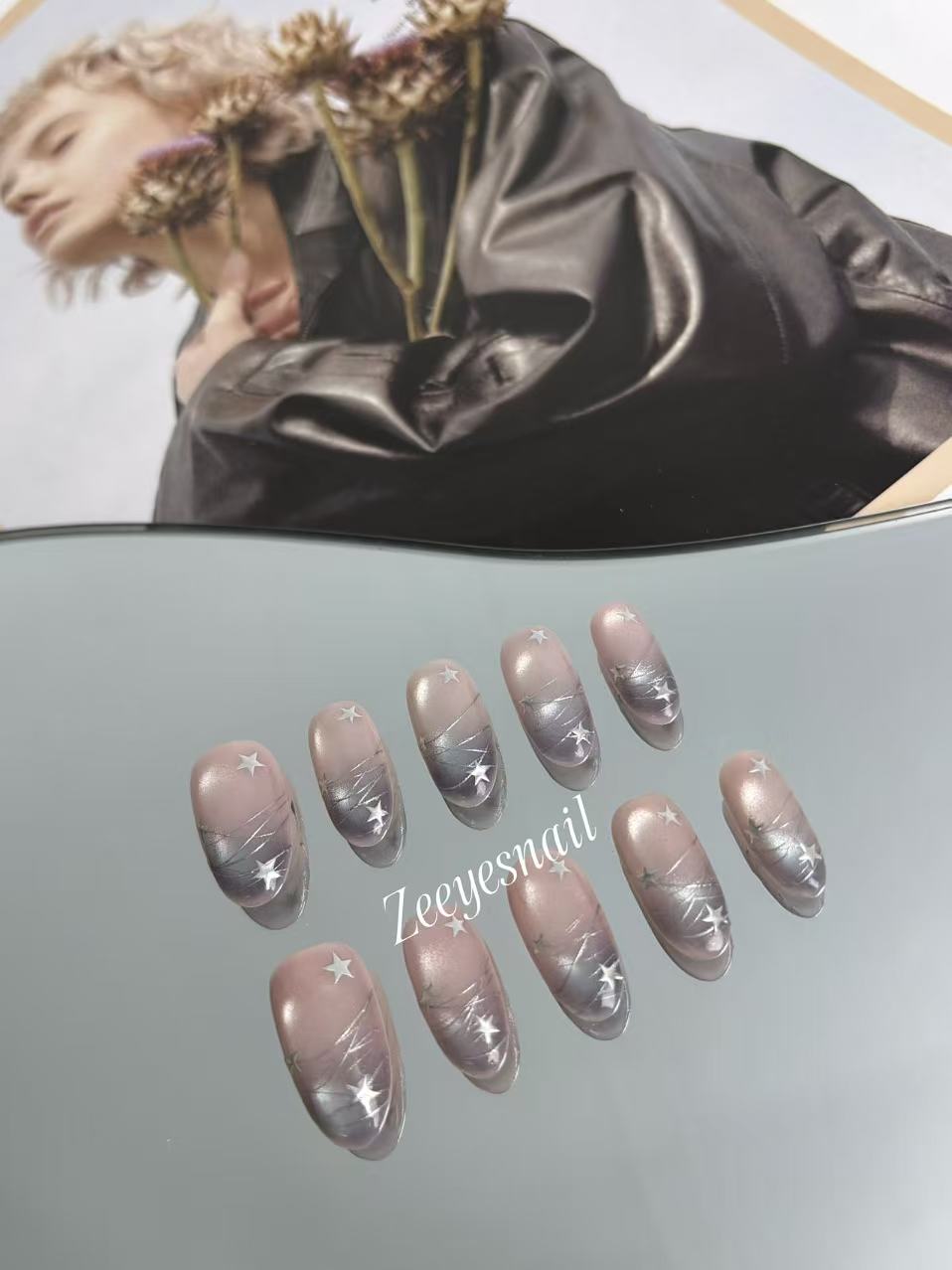 Galaxy Star Gradient Press-On Nails – Shimmer Almond Design