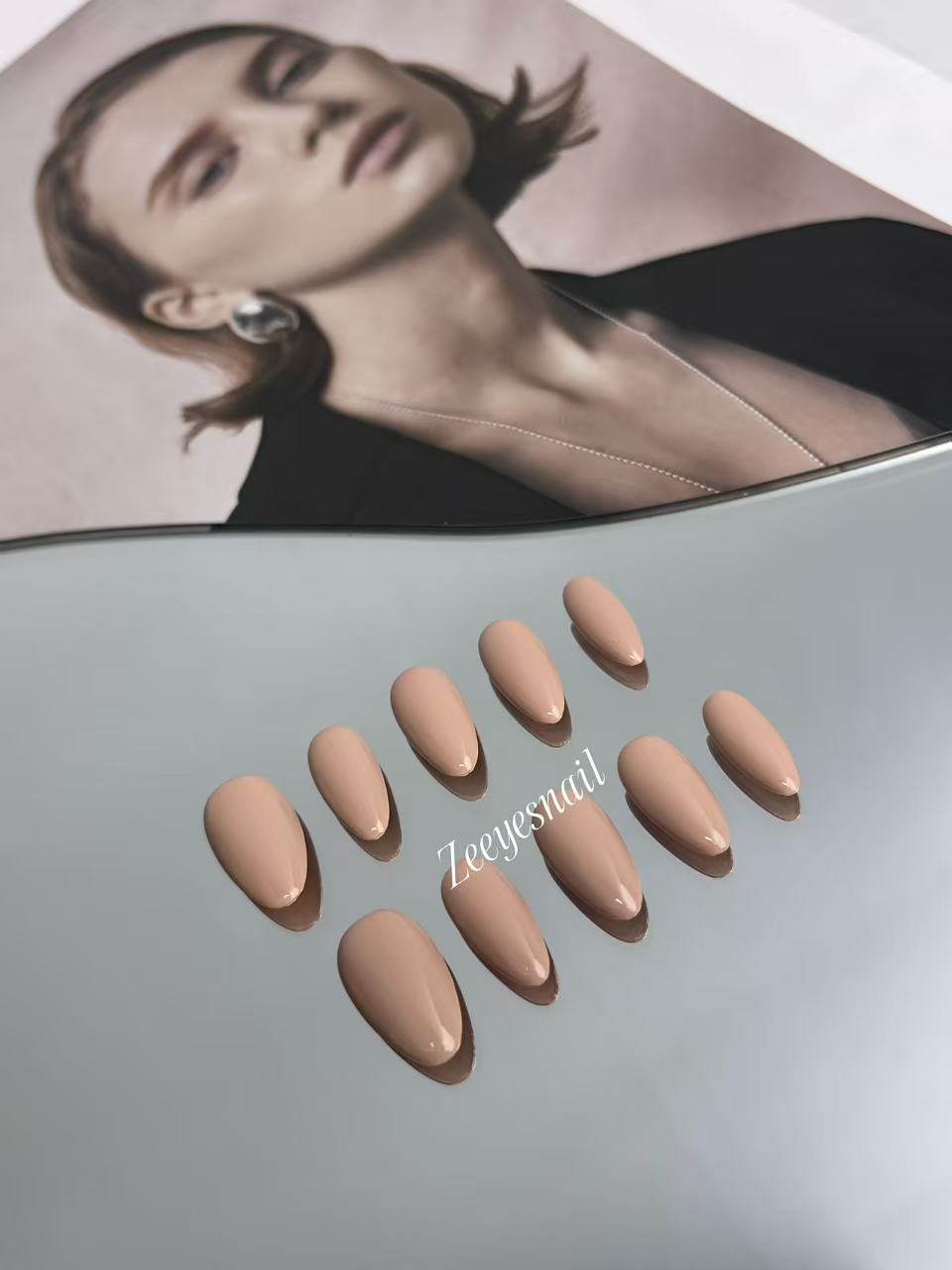 Solid Nude Brown Almond Press-On Nails – Clean & Minimal Style