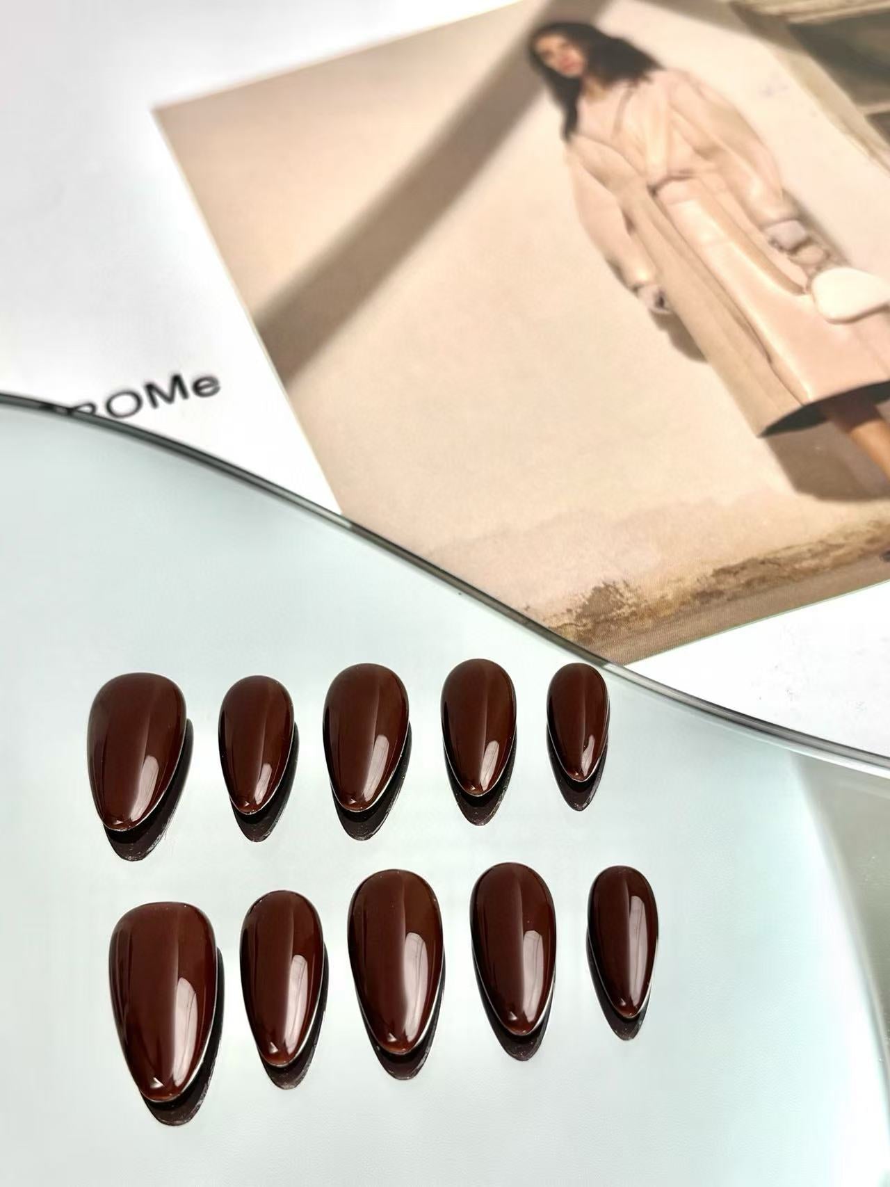 Solid Brown Almond Press-On Nails – Warm Autumn/Winter Style