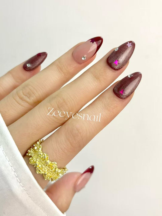 Burgundy Star French Tips