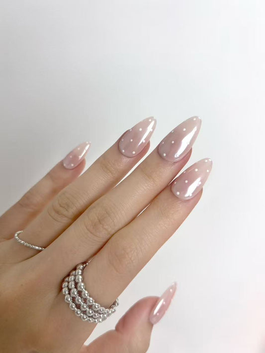 Blush Pink Polka Dot Short Almond Nails