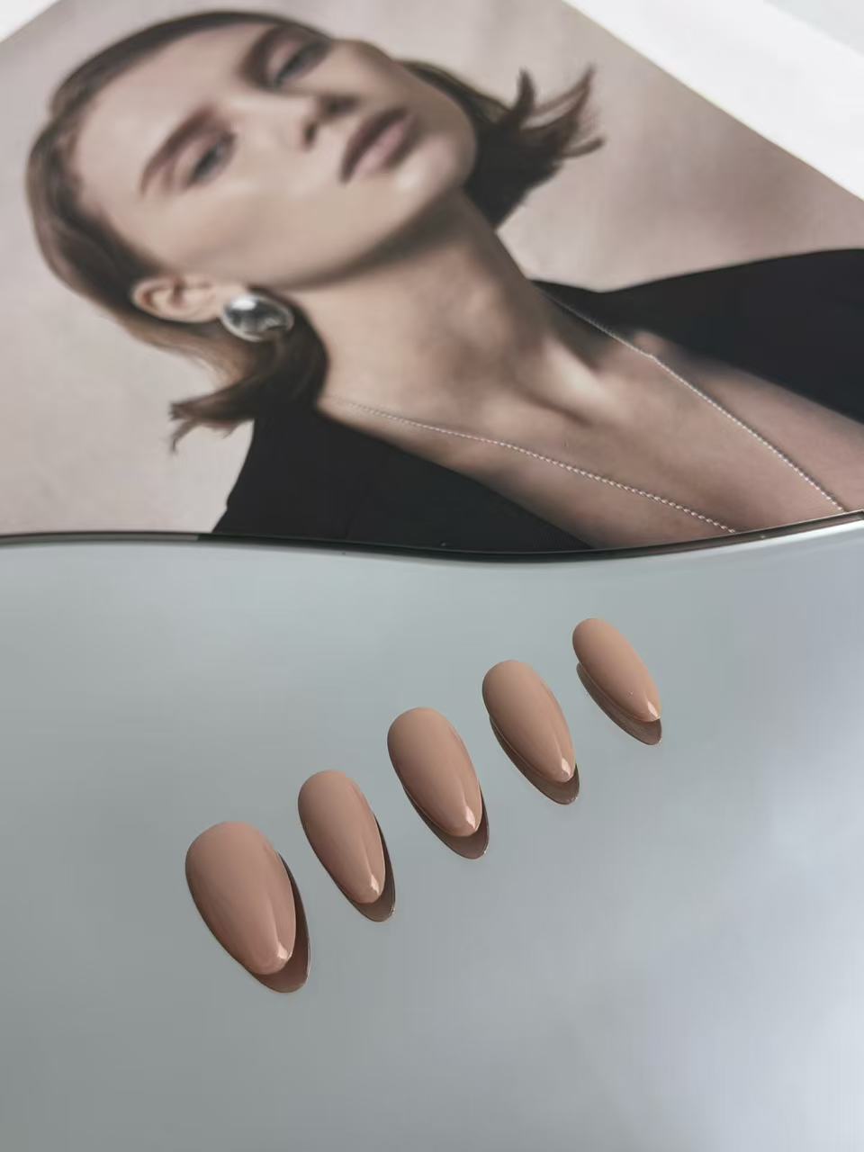 Solid Nude Brown Almond Press-On Nails – Clean & Minimal Style
