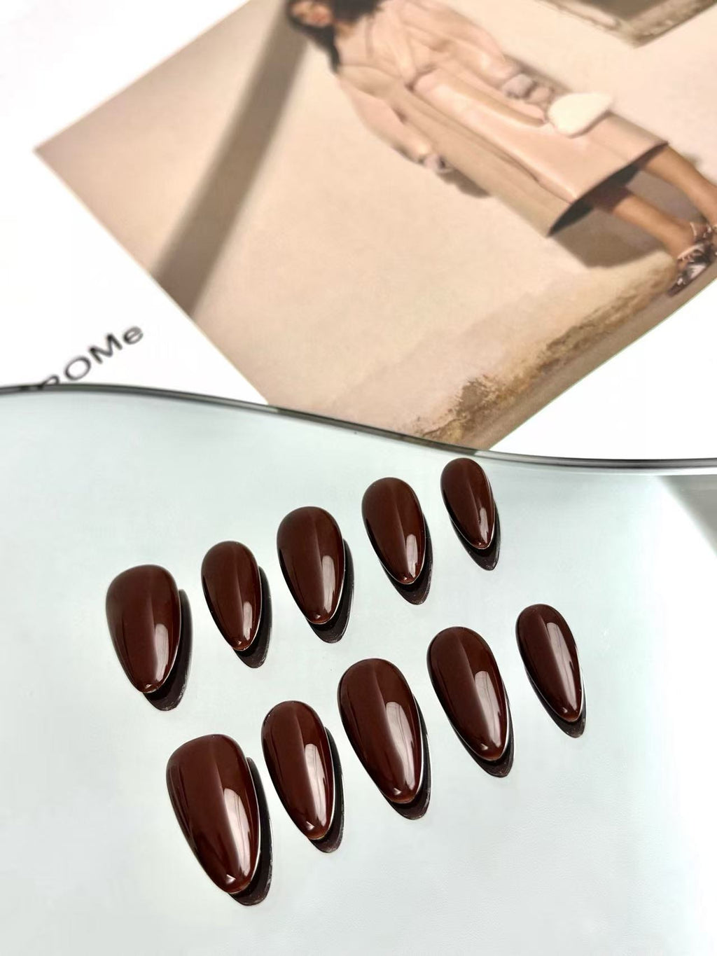 Solid Brown Almond Press-On Nails – Warm Autumn/Winter Style