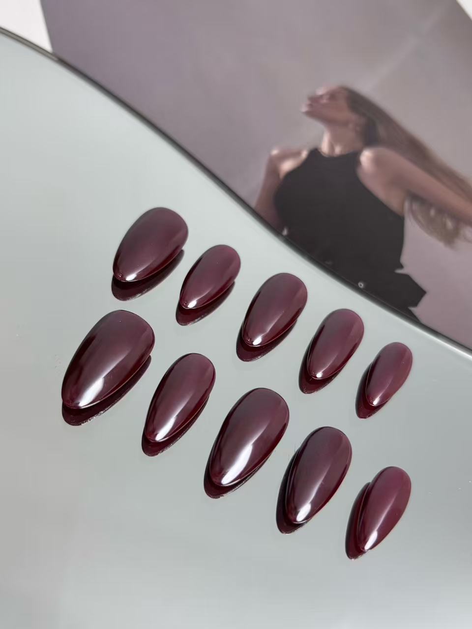 Red Chrome Press-On Nails – Sleek & Shiny Hailey Style