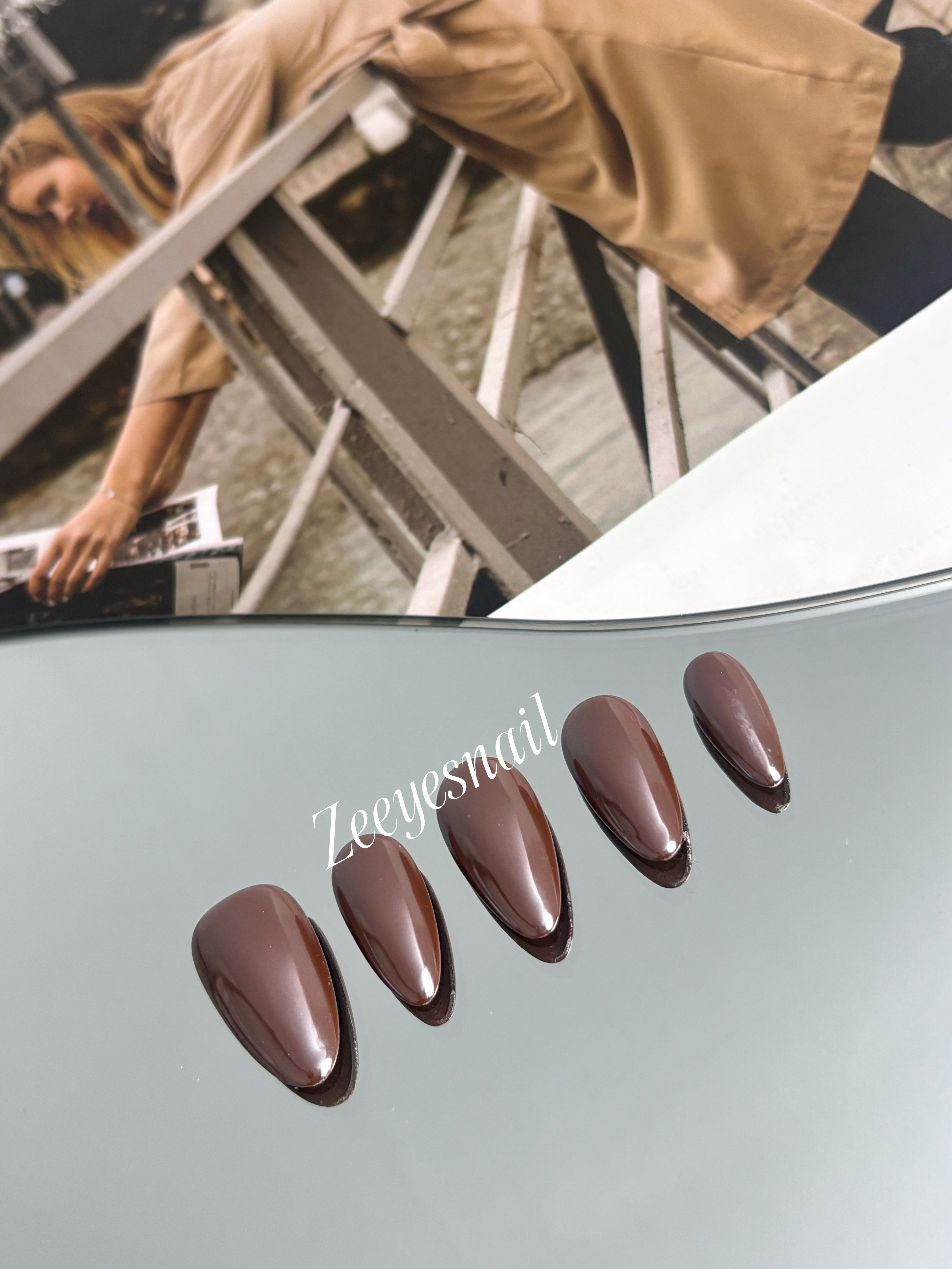 Solid Autumn Brown & Chrome Holly Almond Press-On Nails – Chic Seasonal Style