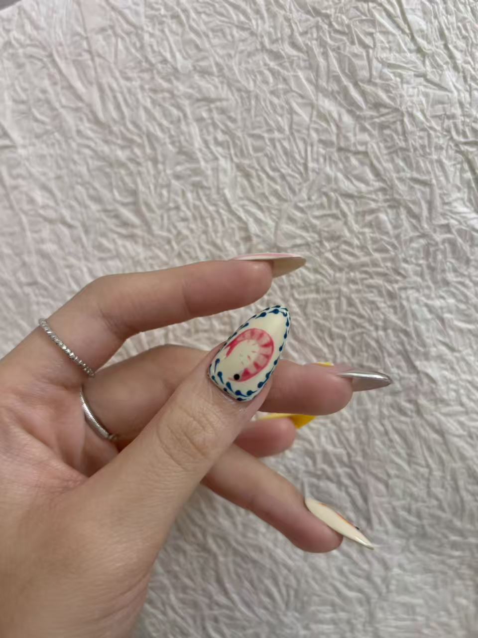 Mixed Art Design Press-On Nails – Fish, Lemon & Stripes
