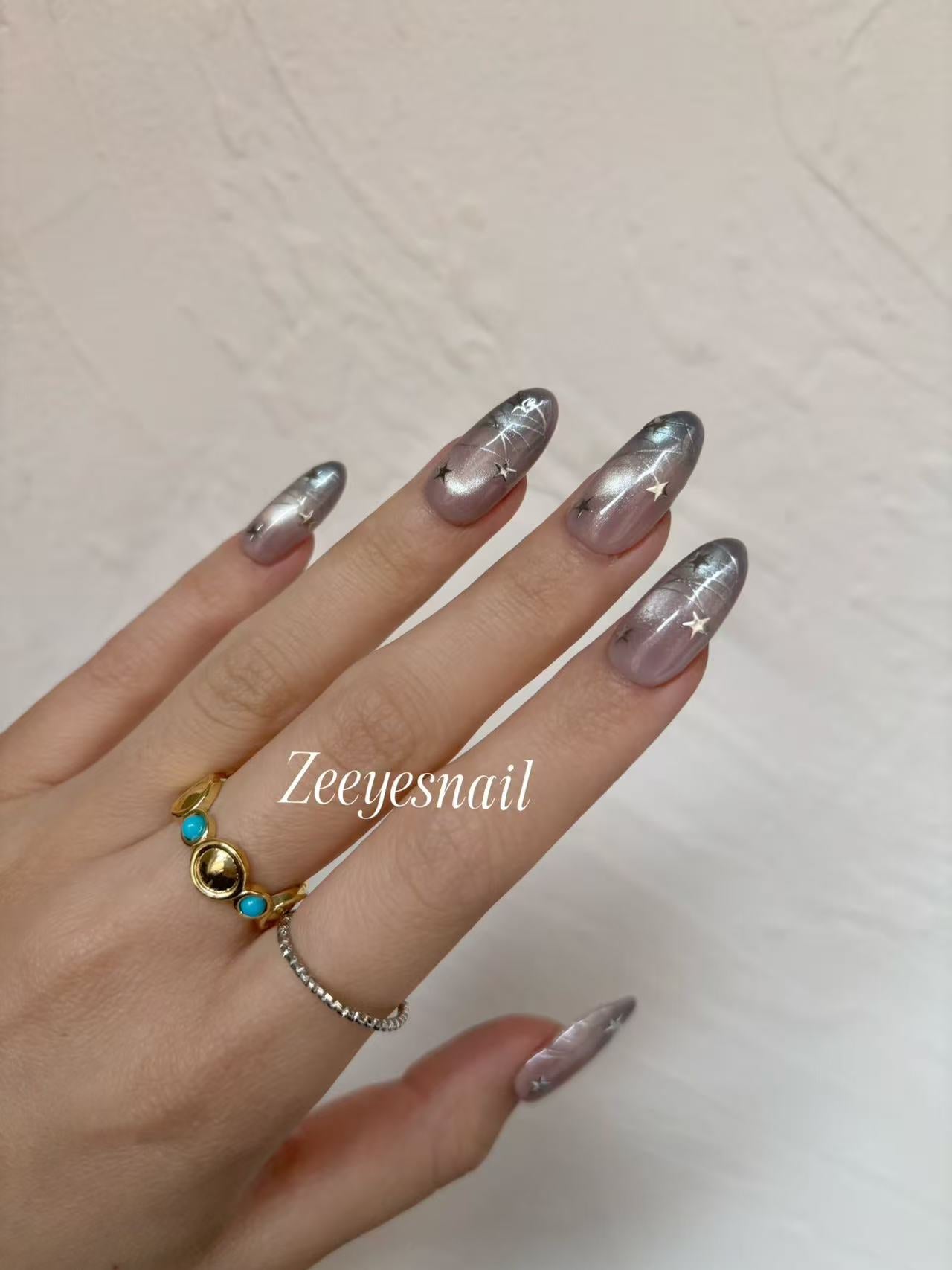 Galaxy Star Gradient Press-On Nails – Shimmer Almond Design