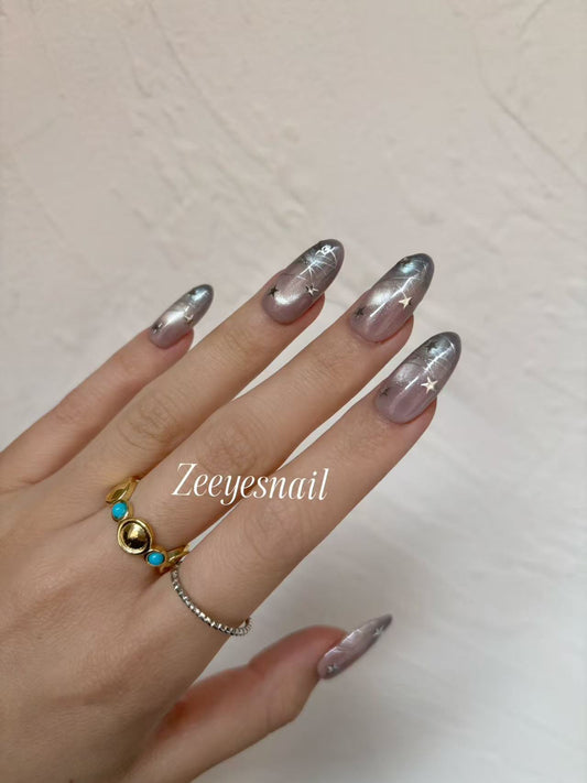 Galaxy Star Gradient Press-On Nails – Shimmer Almond Design