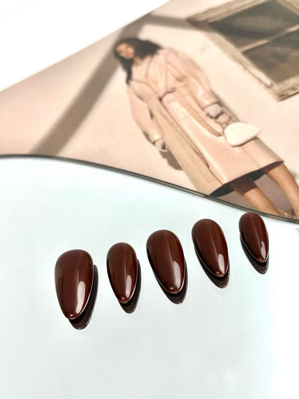 Solid Brown Almond Press-On Nails – Warm Autumn/Winter Style