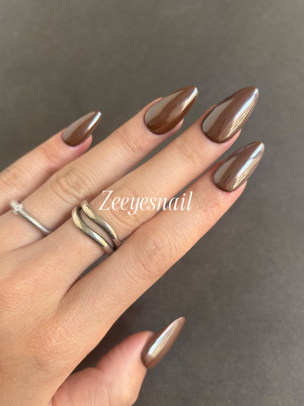 Solid Autumn Brown & Chrome Holly Almond Press-On Nails – Chic Seasonal Style