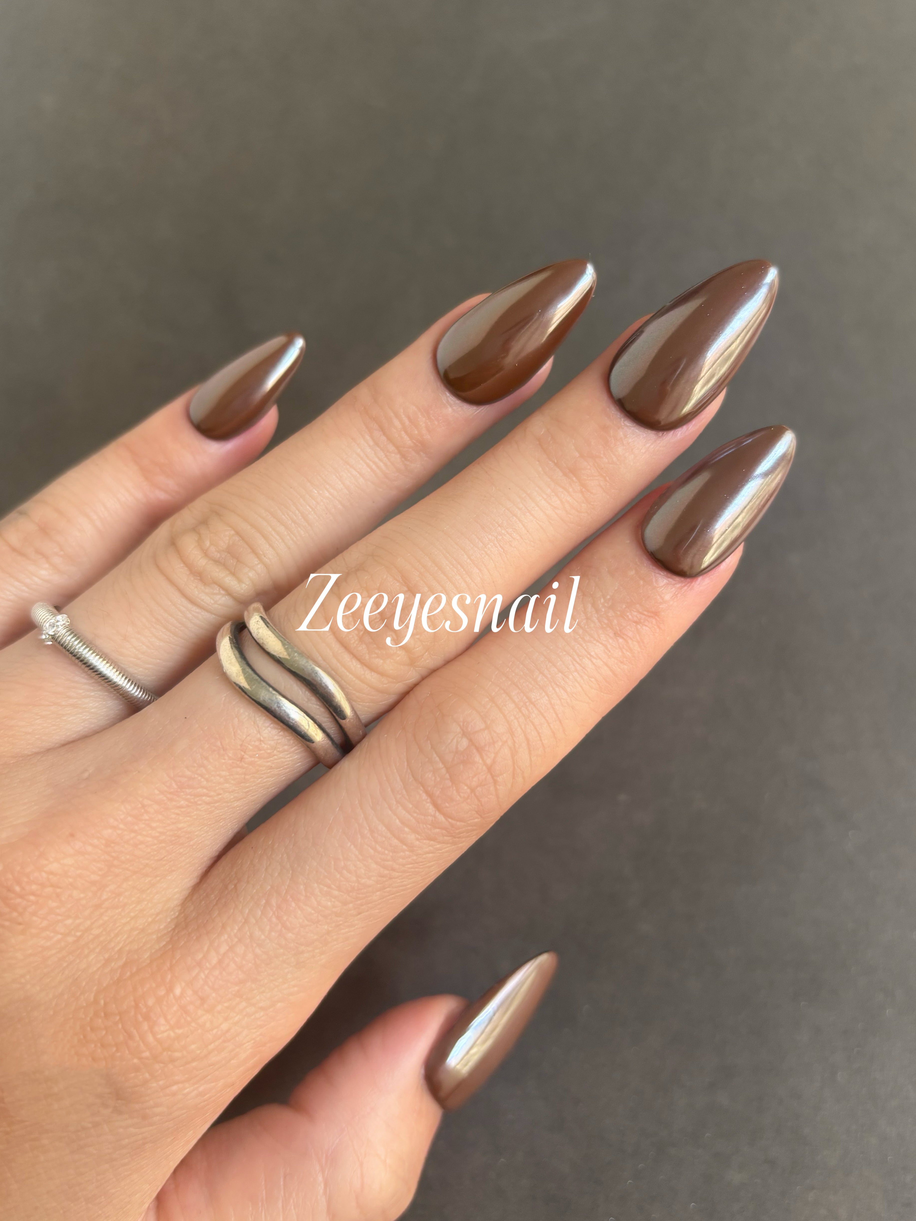 Solid Autumn Brown & Chrome Holly Almond Press-On Nails – Chic Seasonal Style