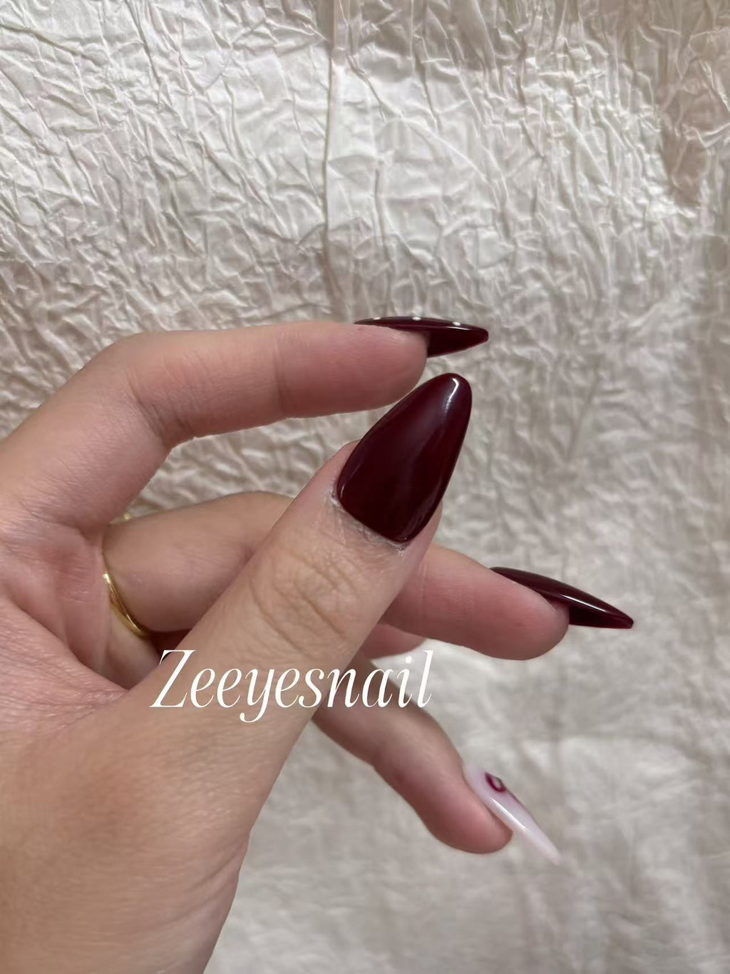 Burgundy Ribbon & Polka Dot Almond Press-On Nails – Elegant Festive Design