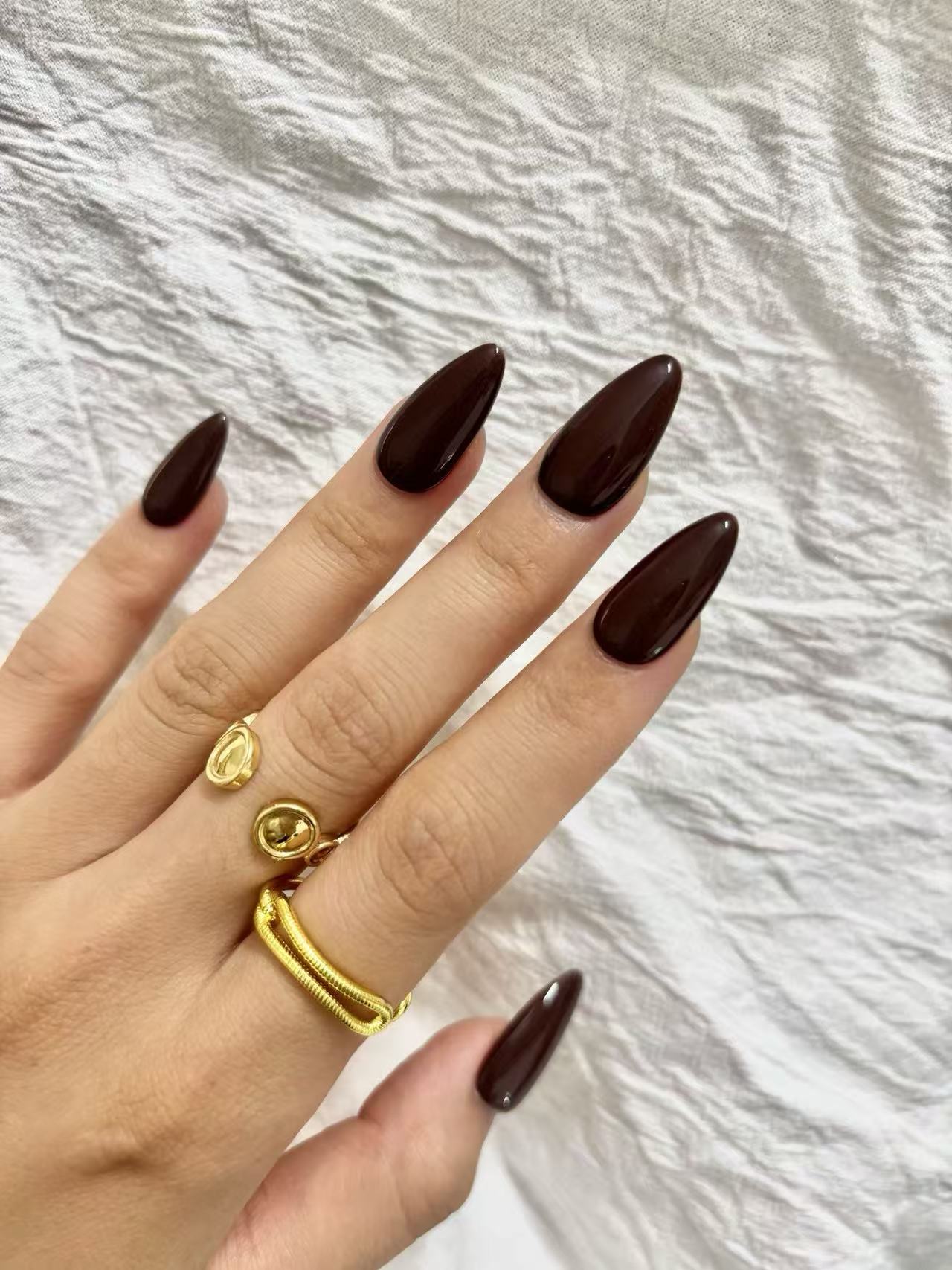 Solid Brown Almond Press-On Nails – Warm Autumn/Winter Style