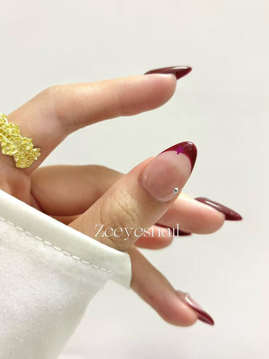 Burgundy Star French Tips