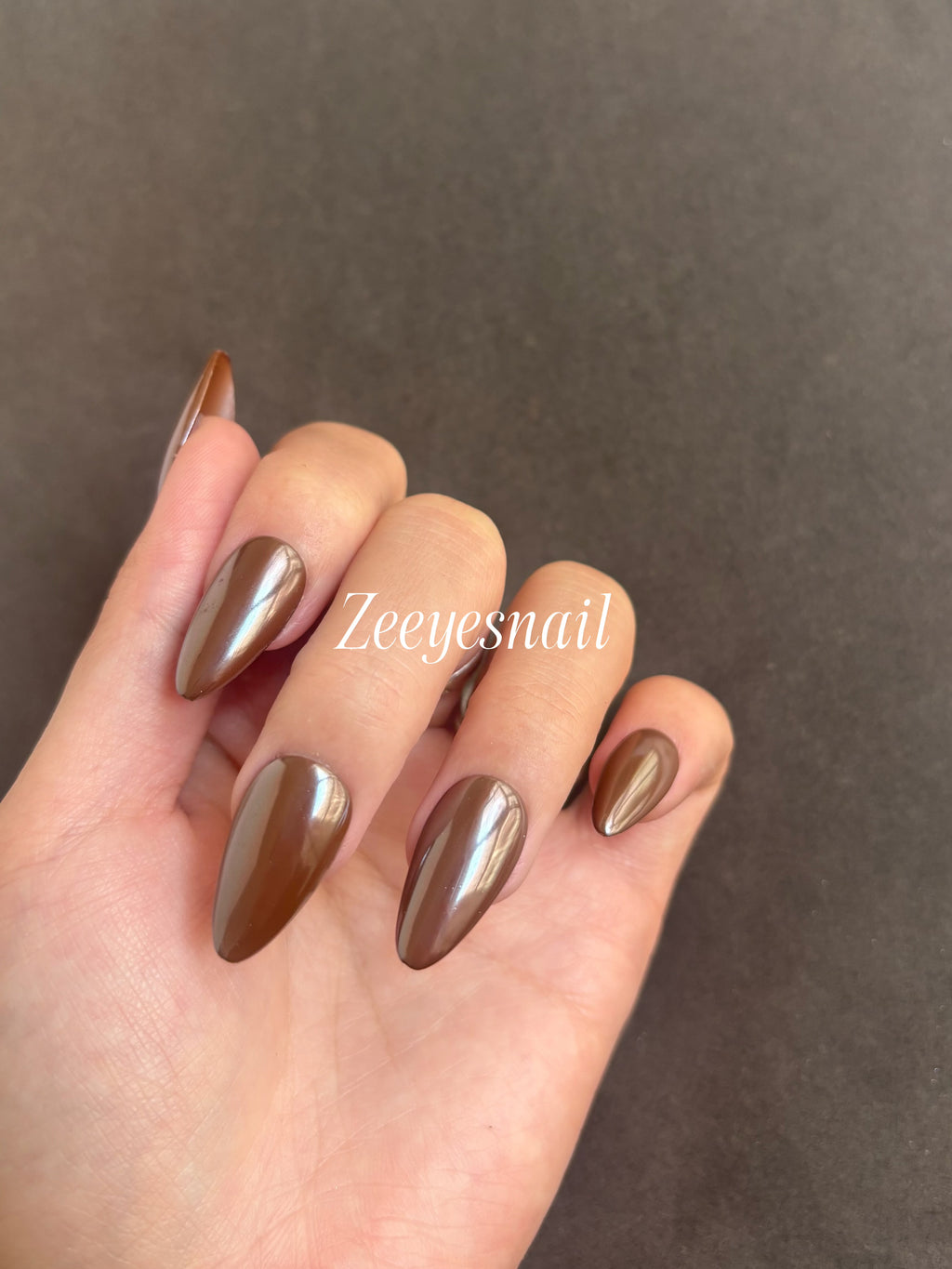 Solid Autumn Brown & Chrome Holly Almond Press-On Nails – Chic Seasonal Style
