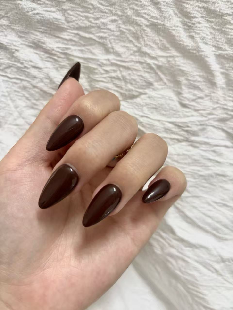 Solid Brown Almond Press-On Nails – Warm Autumn/Winter Style